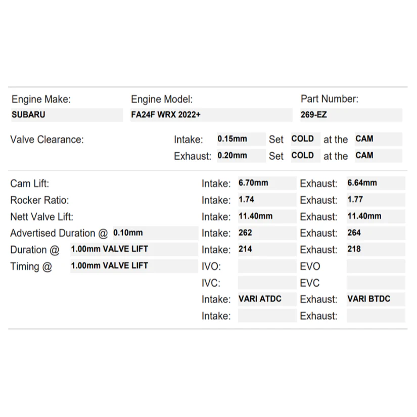 Kelford Cams 262/264 EZ Power Drop-In Cams Subaru FA24 WRX 22+ - Image 2