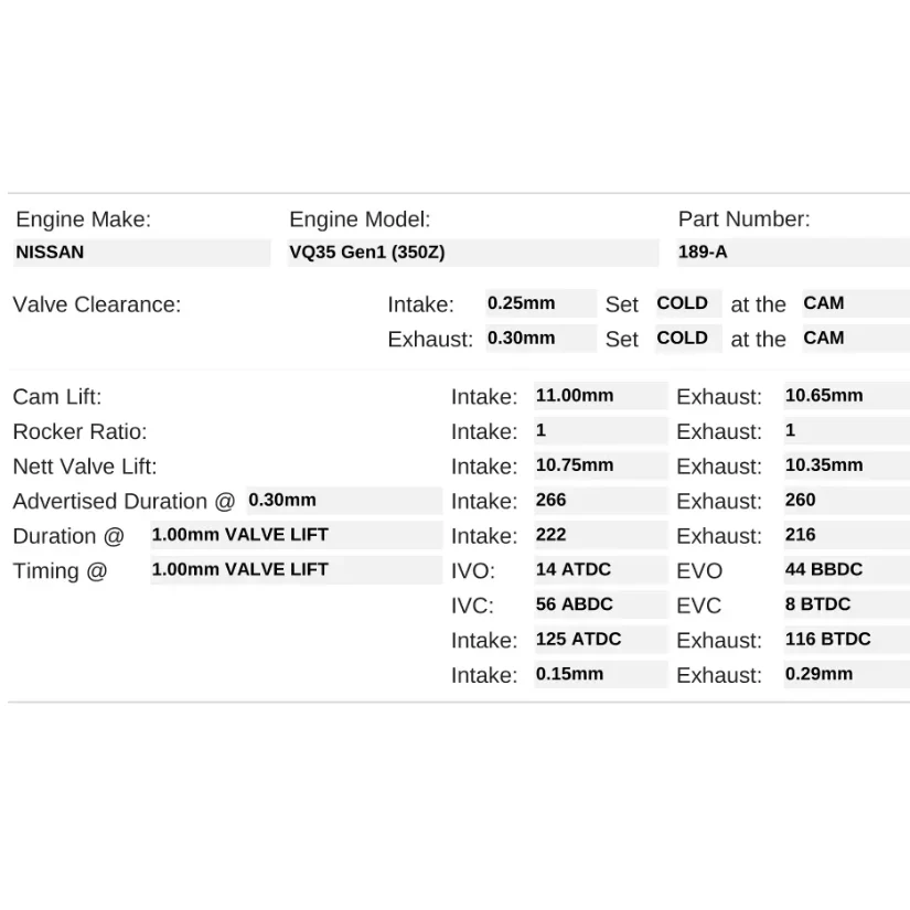 Kelford Cams 266/260 Stage 1 Cam Nissan VQ35 Gen1 350Z - Image 2