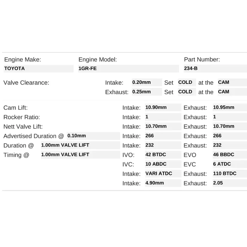 Kelford Cams 266/266 Performance Cams Toyota 1GR-FE V6 VVTi NA - Image 2