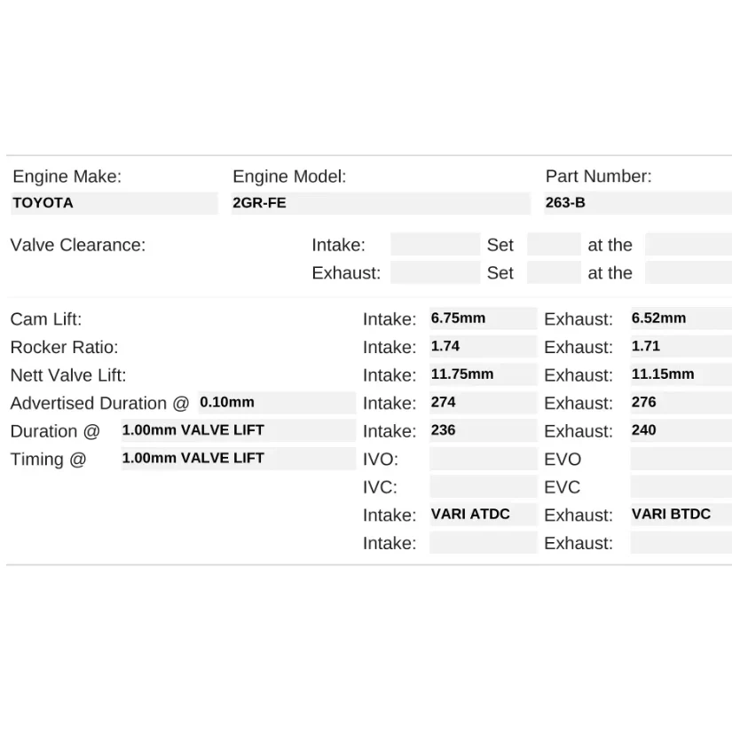 Kelford Cams 274/276 Stage 2 Performance Race Cams Toyota 2GR-FE Turbo - Image 2