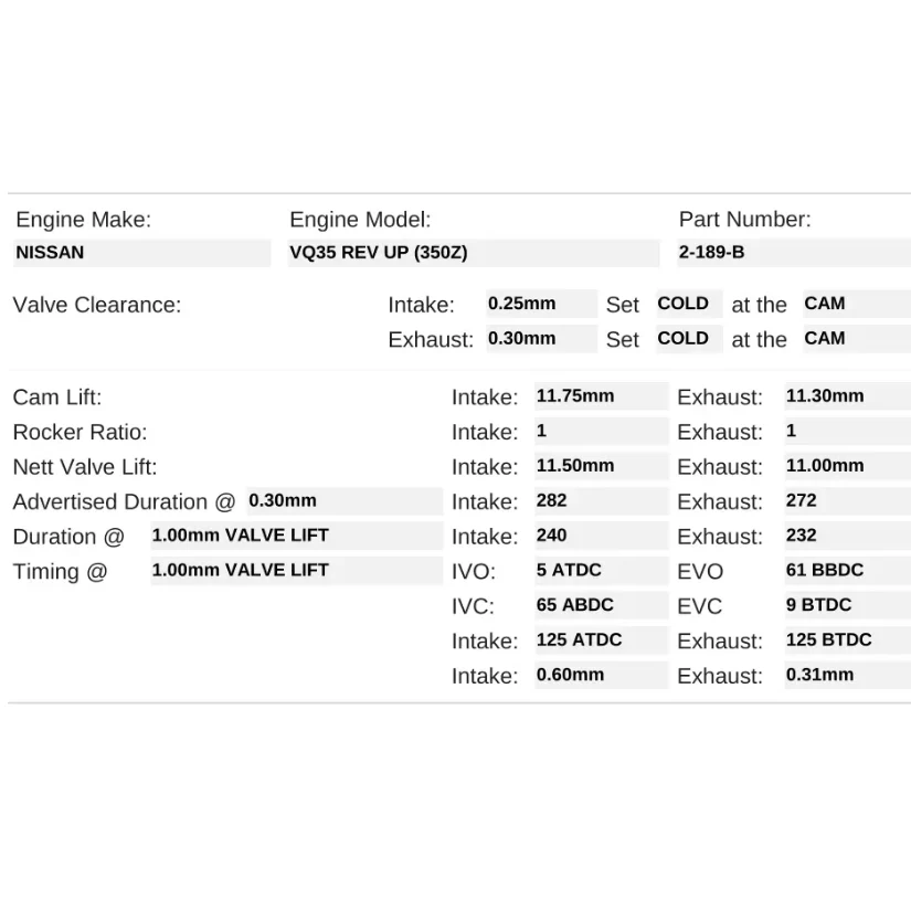 Kelford Cams 282/272 Stage 2 Cams Nissan VQ35 Gen2 Rev Up - Image 2