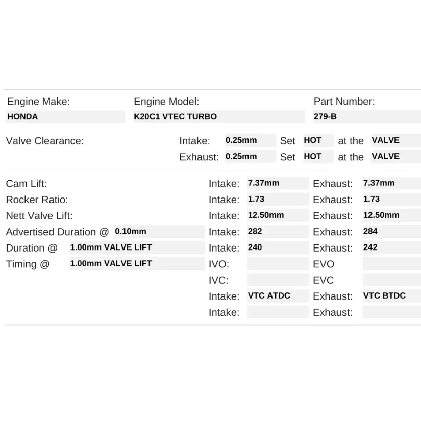 Kelford Cams 282/284 Stage 2 Performance Race Cams Honda K20C1 Turbo - Image 2