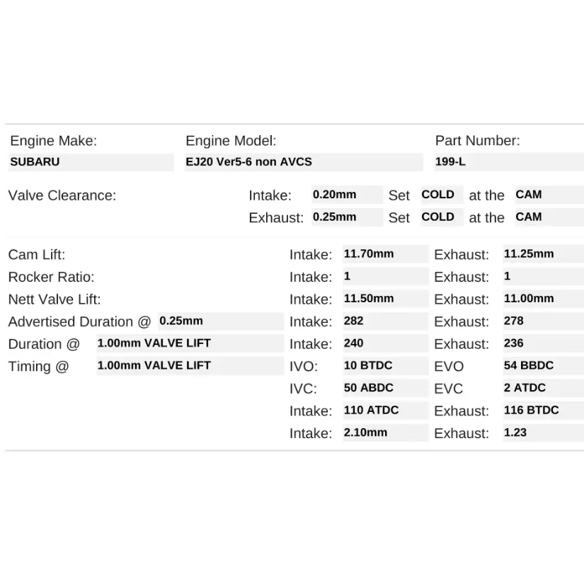 Kelford Cams 292-288/294 High Lift Race Cams Subaru EJ20 WRX Version 5-6 non AVCS - Image 2