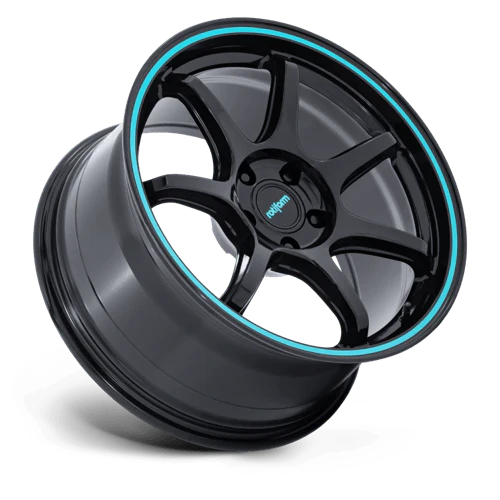 Rotiform RC208 BPU Alloy Wheel 18x8.5 ET35 5x114 Gloss Black With Teal Stripe 72.56mm CB - Image 2