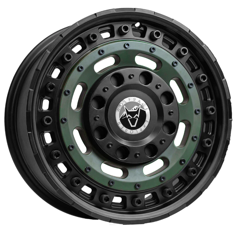 Wolfrace Explorer Slotmag Alloy Wheel 17x8 ET40 5x118 Matt Black Matt Green centre 110mm CB